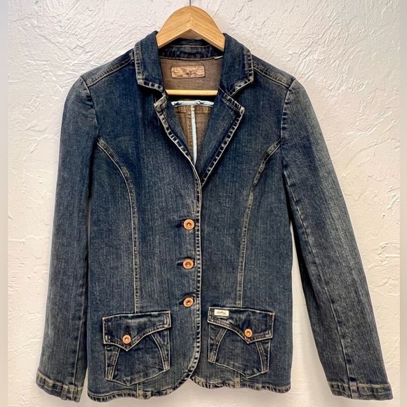 Levis Strauss Signature Denim Jacket Womens Small Fitted Jeans Blazer Coat Blue - Picture 1 of 7